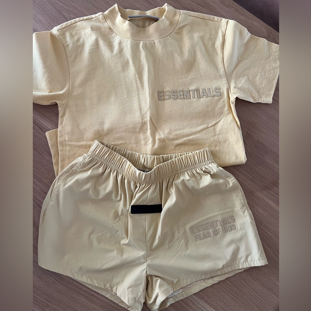 Essentials Women's Athletic Shorts and Tee in Pale Yellow